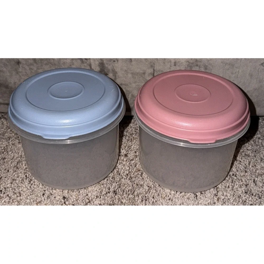 Vintage Rubbermaid Servin' Saver #8 Round 6 Cups Container Country Blue/Pink Lid